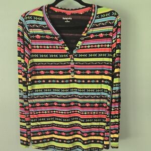 Relativity Pink and Yellow Long Sleeve Polo Blouse